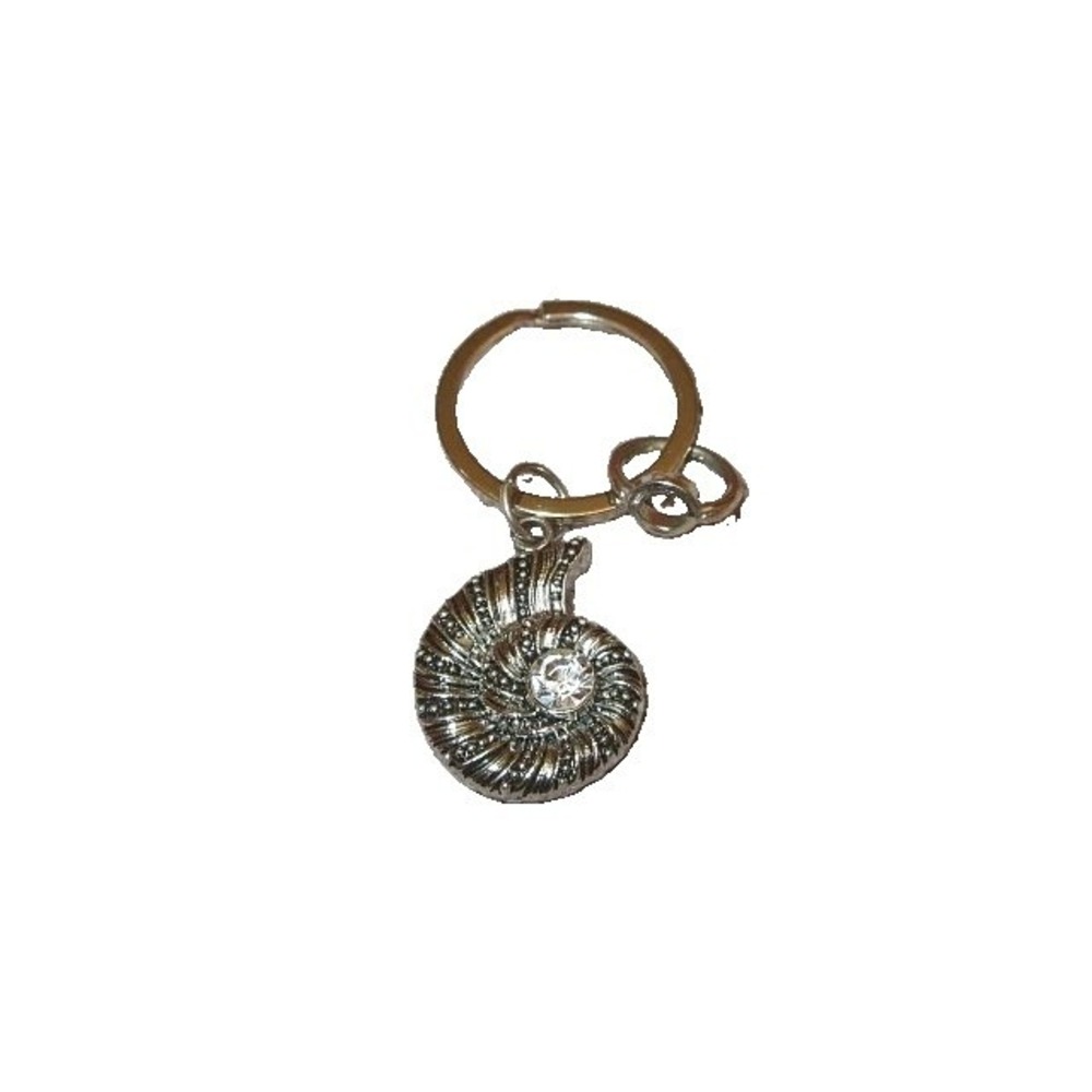 Ammonite Keychain Handmade Mollusc Animal Fossil Keyring in Pewter